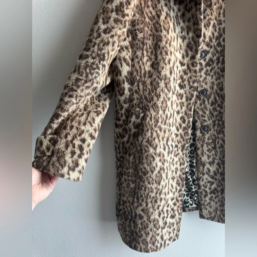 J Crew Topcoat In Double Leopard Wool Blend Winter Preppy City Wear size 12 - Picture 4 of 7
